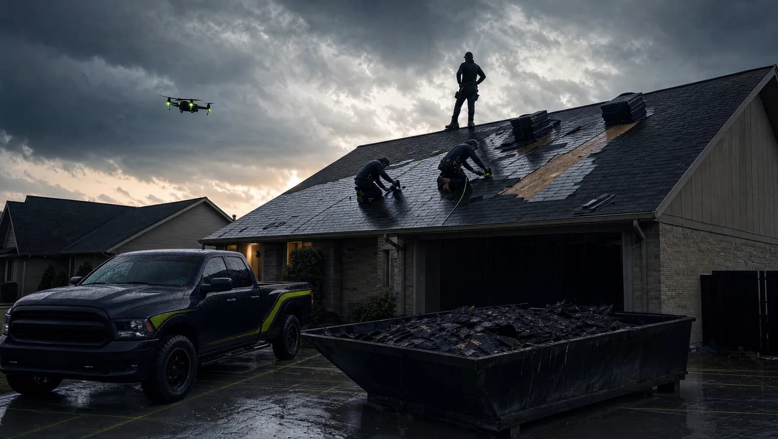 Roofing crew on a residential job